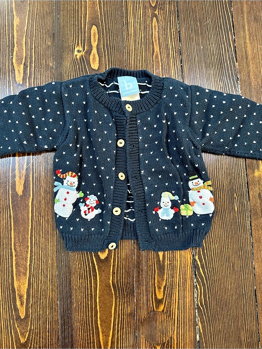 Bella Bliss Baby Black Snowman Cardigan Size 18M Like New